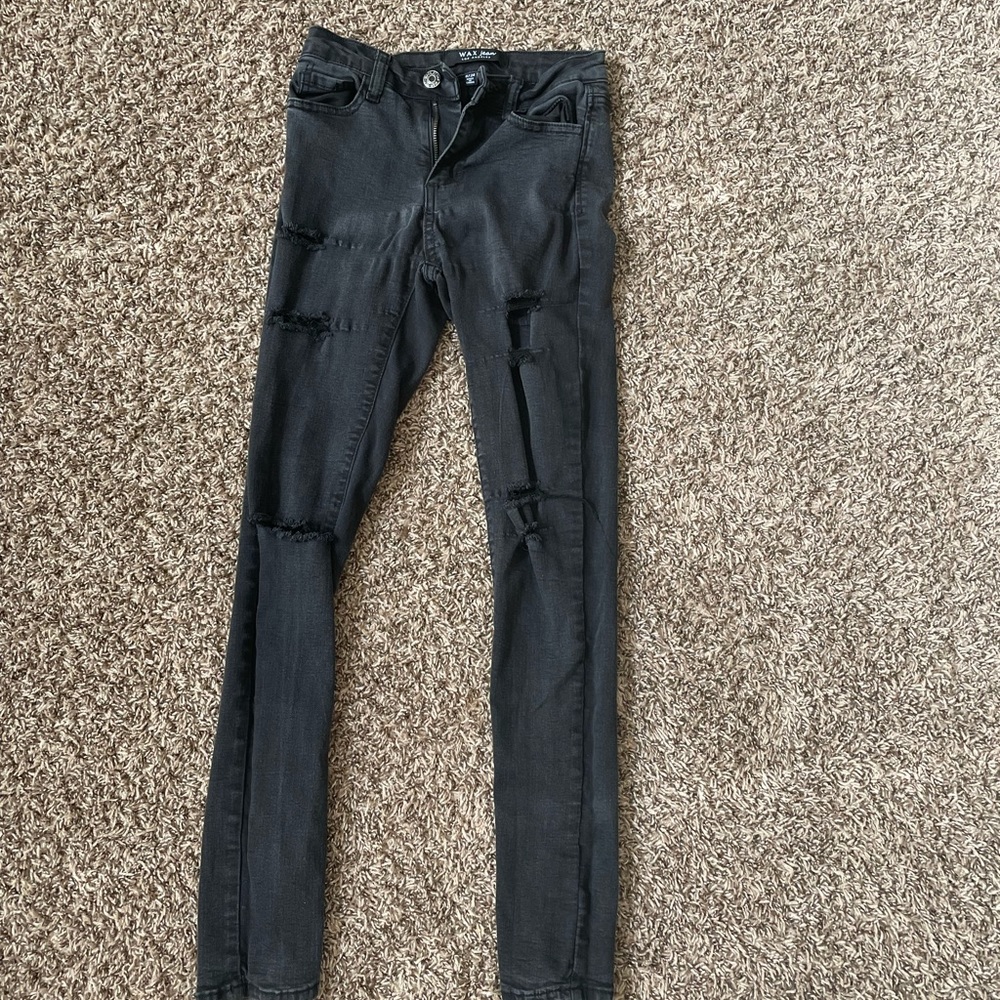 Black straight leg wax jeans